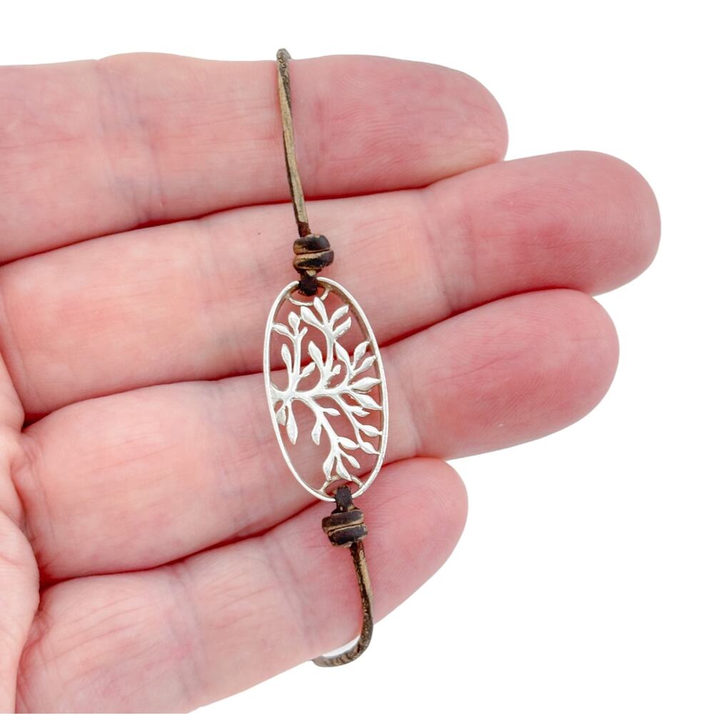 Vintage Sterling Silver 925 Tree of Life Slider Bracelet 5.5-9.5 Inches Variable